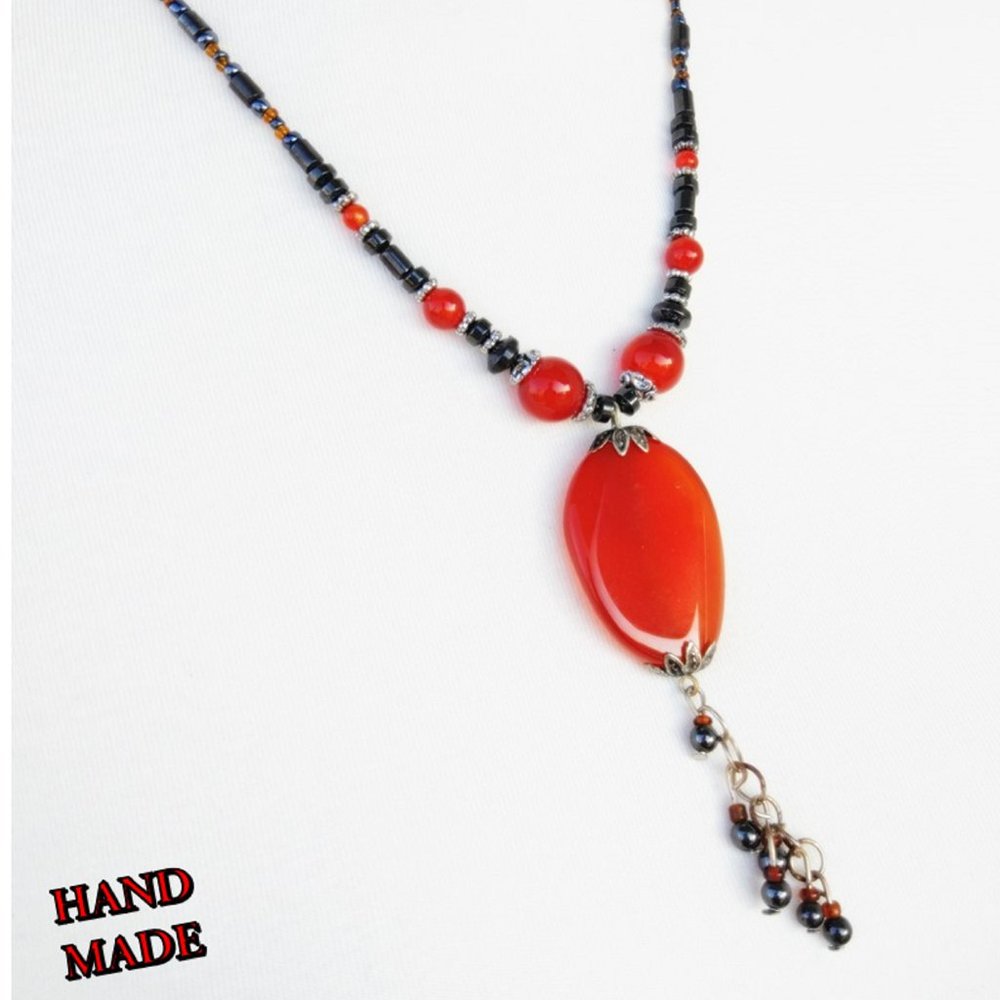Agate and Hematite Natural Stone Chakra  Necklace